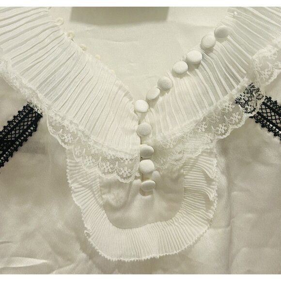 Self Portrait Womens White & Black Top Size US 6 Detailed Lace Ruffle Mock Neck - Picture 8 of 13